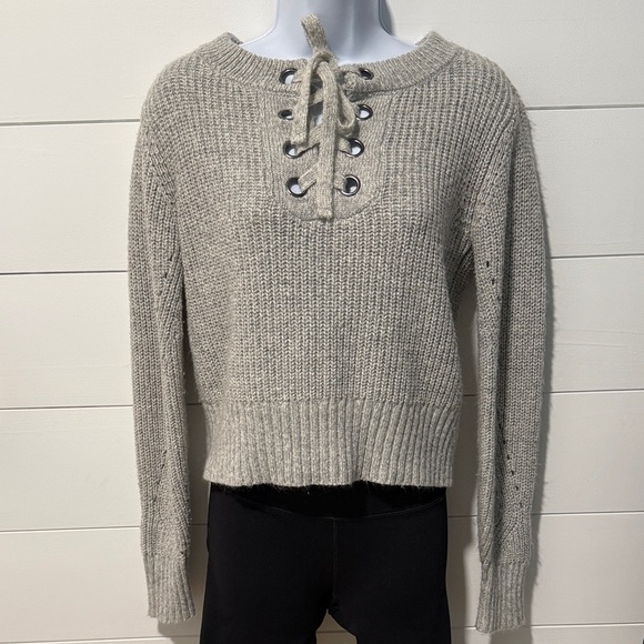 Kendall & Kylie Sweaters - Kendall & Kylie Gray Lace-Up Sweater